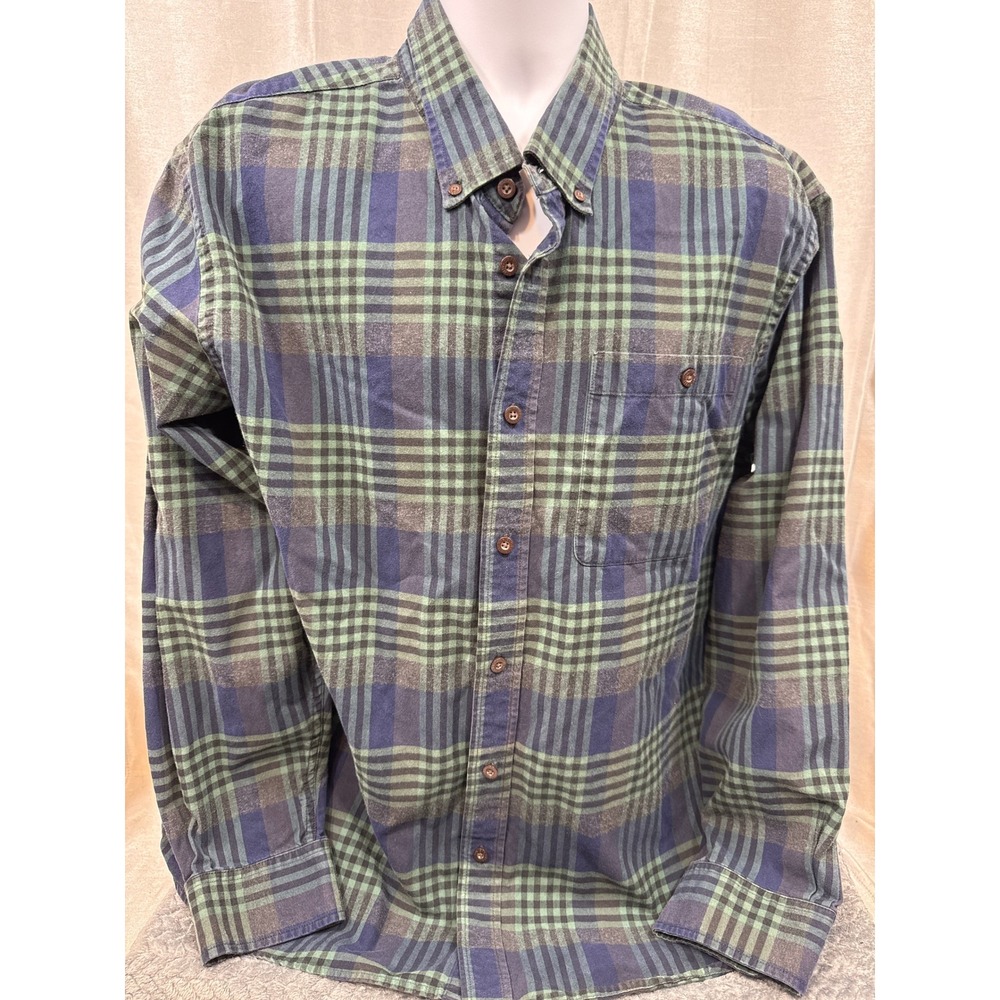 Orvis Classic Collection Mens XL Green Navy Blue Plaid Cotton Button Down Shirt